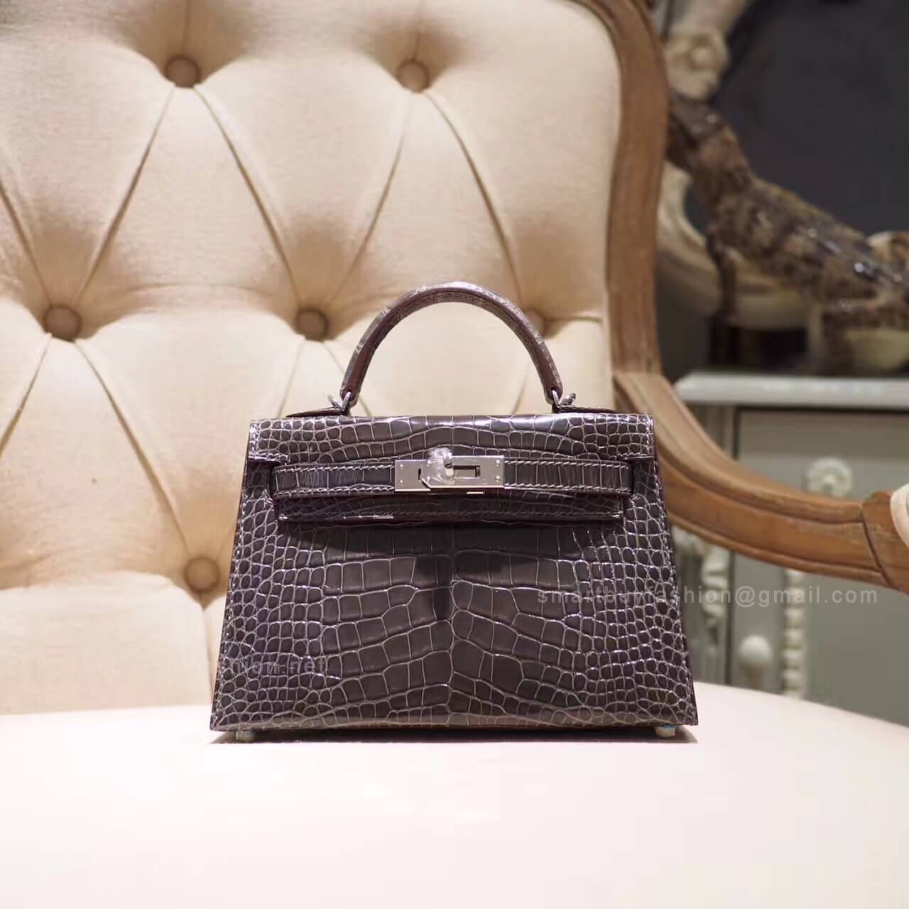 Hermes Mini Kelly II Bag in ck88 Graphite Shiny Alligator PHW